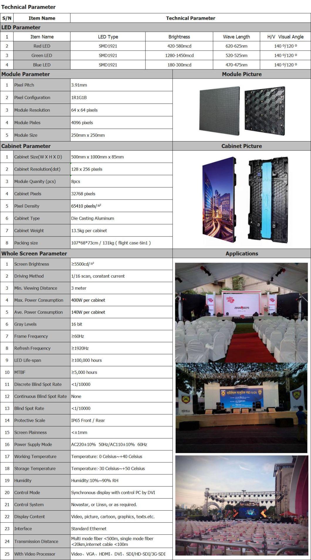 Full Color Aluminum Cabinet RGB Digital Matrix LED Rental Screen