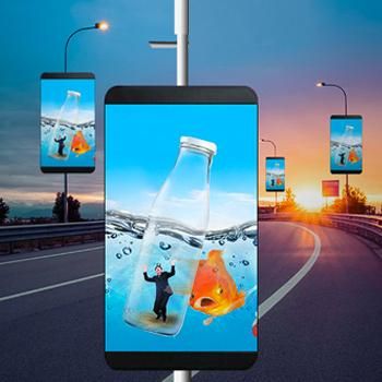 Street Single Pole Smart Lamp Post Screen P3 LED Billboard Sign