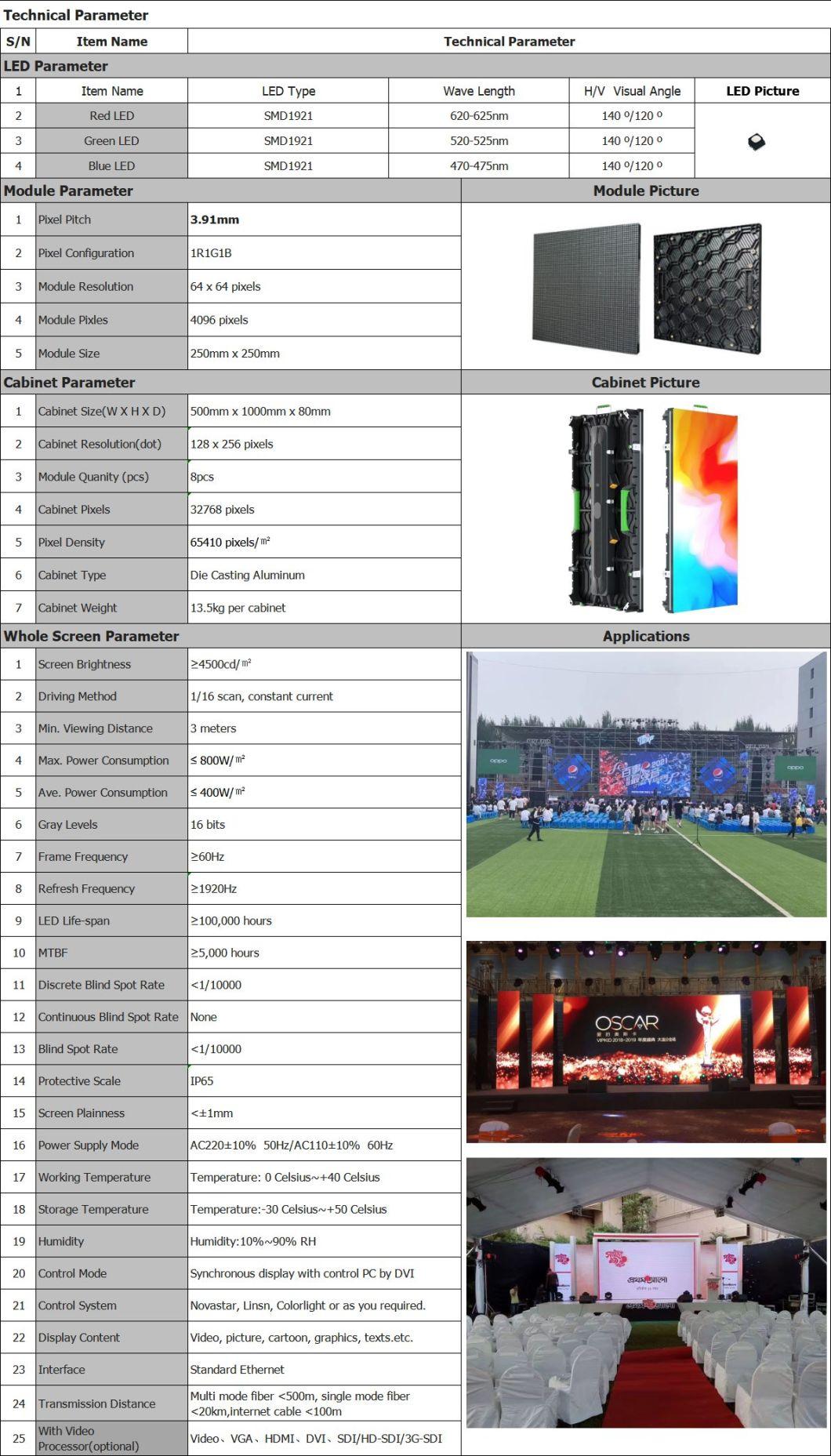 500X1000mm Outdoor Event Rental P3.9 LED Wall Screen Factory