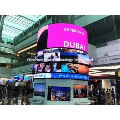 Indoor Full Color Advertising P2 P2.5 P3 P4 Curved Round Circular Pilar Convex Flexible Module LED Video Wall Display Screen