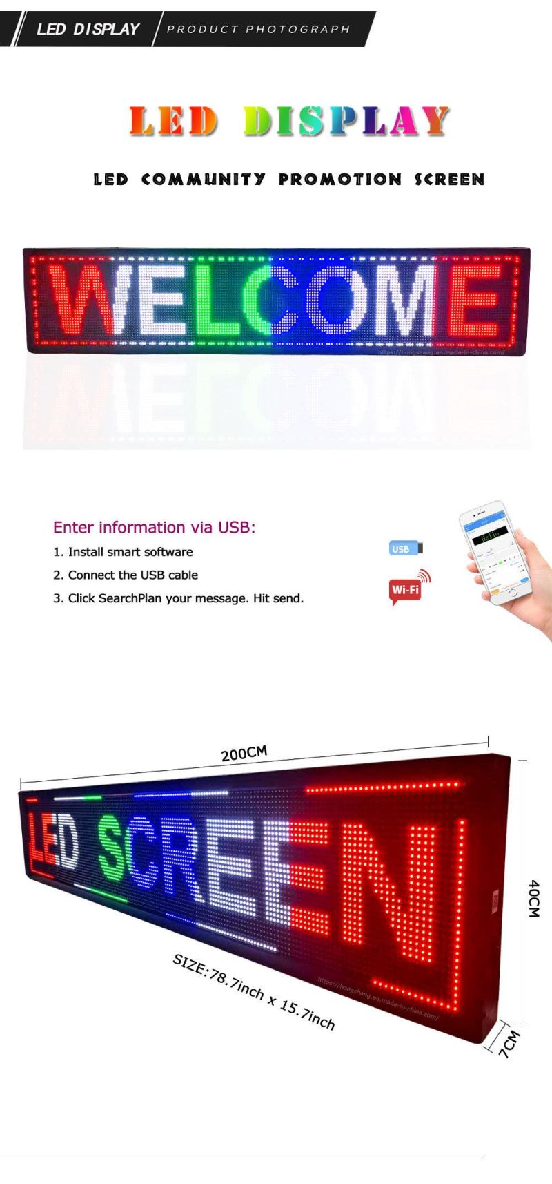 P10 Semi-Outdoor Multi-Function Mixed Color LED Billboard Text Display Panel