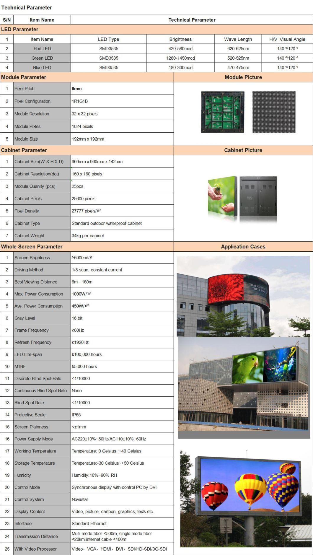 IP65 Waterproof Outdoor P6 Digital Advertising Panel LED Display Screen