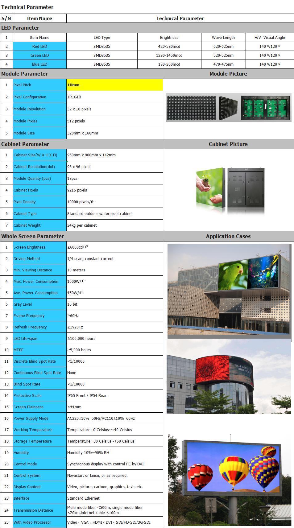 High Definition Outdoor P10 LED Video Screen