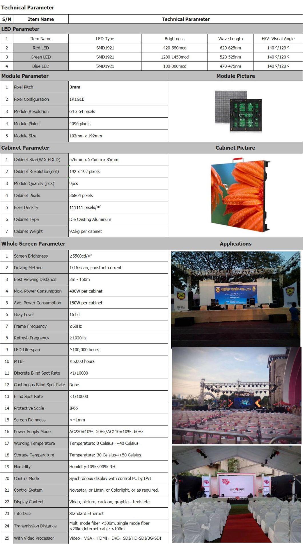 Hot Slim Design Outdoor P3mm Rental LED Display Screen