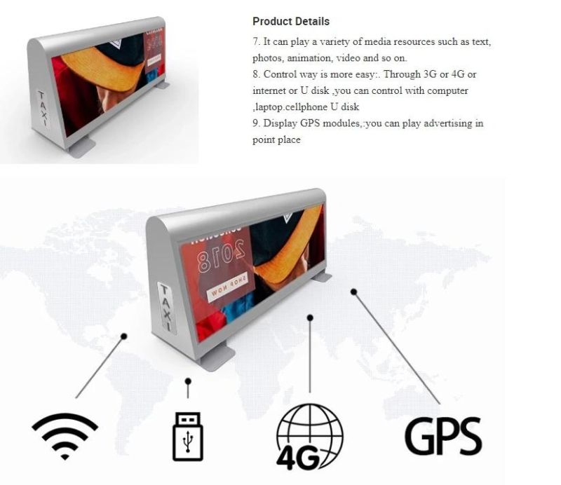 P5mm Wireless/3G/4G Car Mobile Advertising Taxi Roof Top LED Display