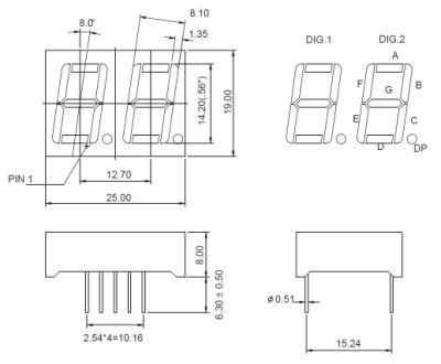 0.56 Inch Multiplex Dual Digits 7 Segment LED Display with RoHS From Expert Manufacturer