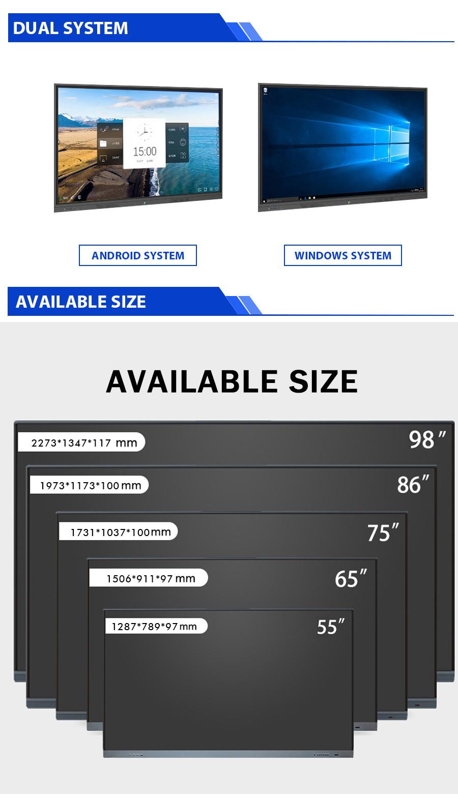 Office Supply 86 Inch Android/Windows Touch All in One Advertising Display Portable Interactive Whiteboard