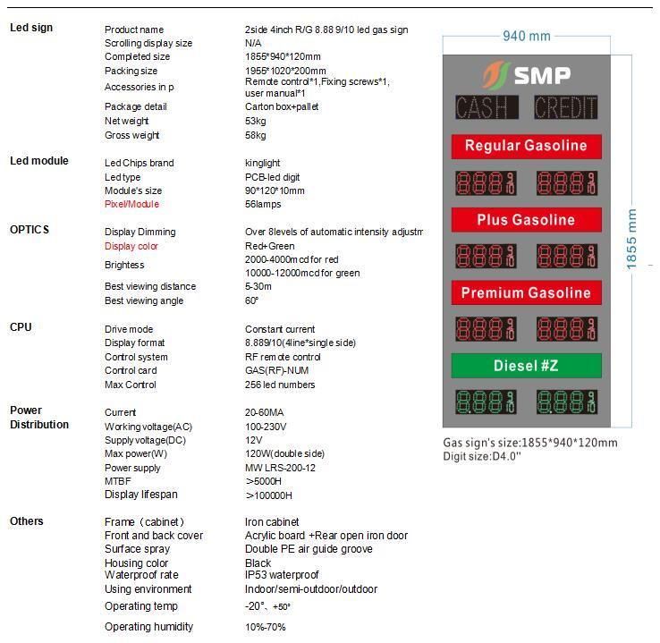 Custom 8.88 9/10 Double Side LED Fuel Price Sign Display Board Panel Gas Price Signs