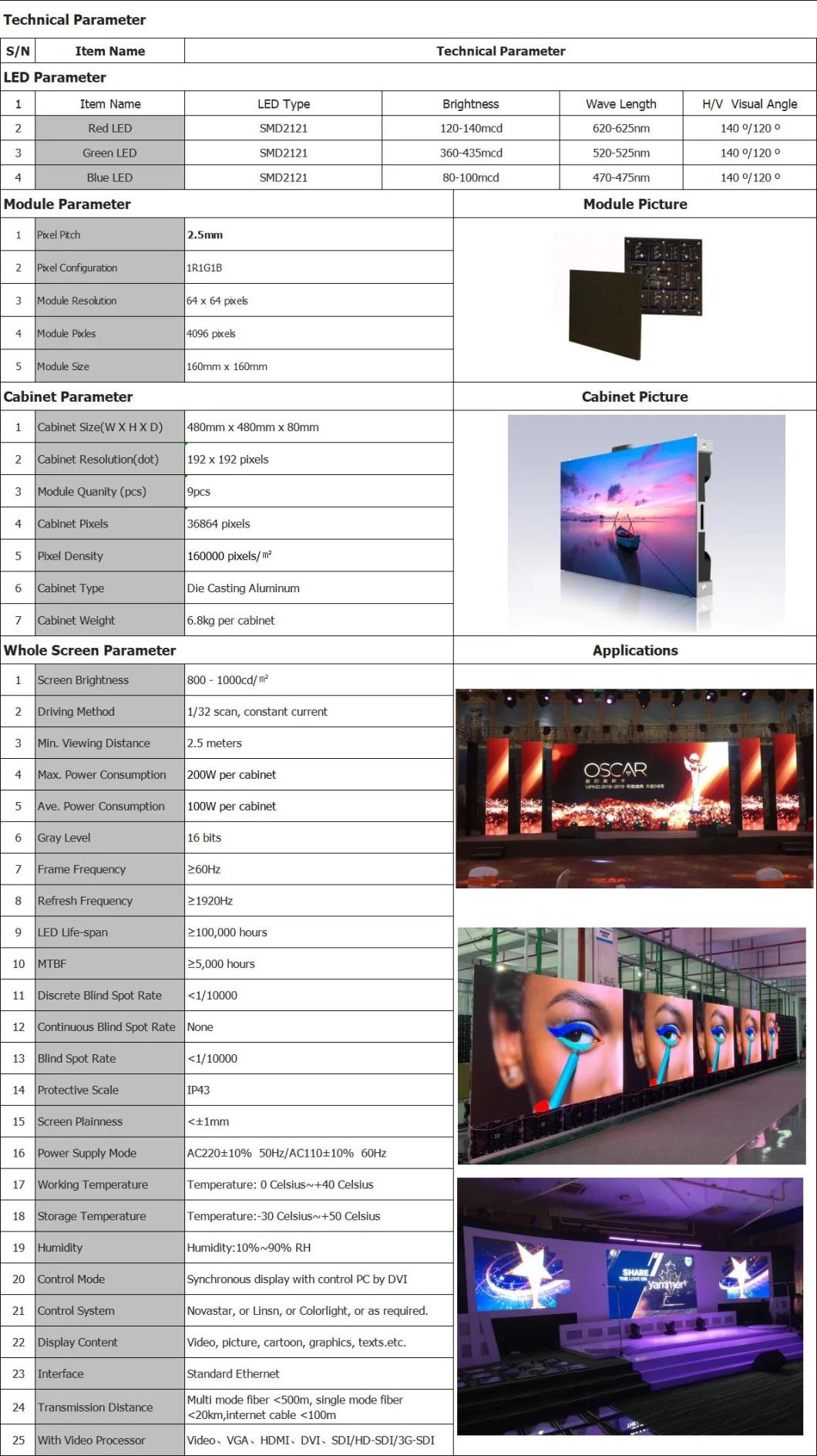 2.5mm SMD Indoor Full Color LED Video Wall for Rental Stage