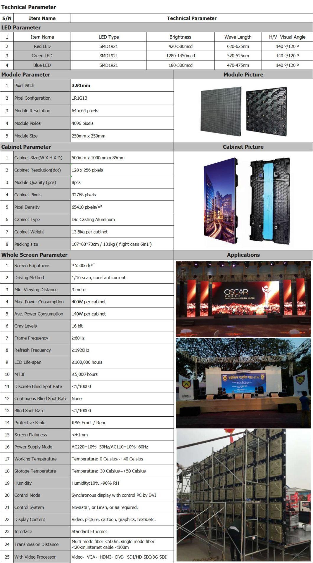 P3.91 Outdoor Rental Full Color Die-Casting LED Screen for Stage