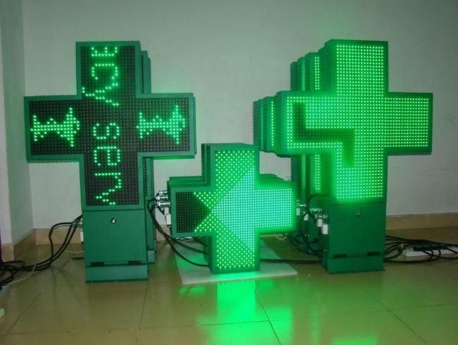 P16 DIP546 Green 2side 768*768 LED Display Cross LED Sign for Pharmacy