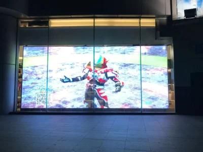 P3.96*7.81 High Transparency Rate Window Wall LED Display Screen See Through Glass Advertising Wall Display