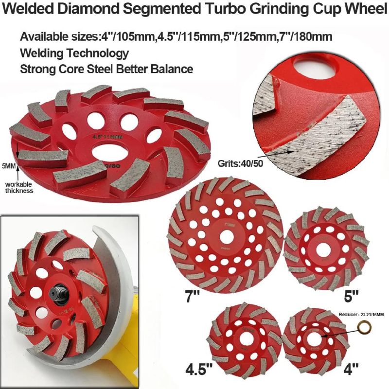 Shdiatool 4.5inch (115mm) Welded Diamond Segmented Turbo Grinding Cup Wheel