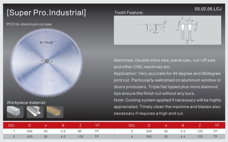 Kws Brand PCD Circular Saw Blade for Aluminum Profile Cutting