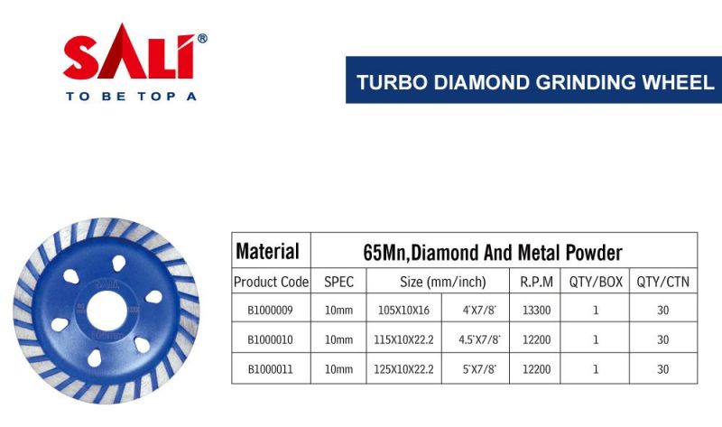 Sali Manufacture Sintered Diamond Turbo Cup Grinding Cup Wheel