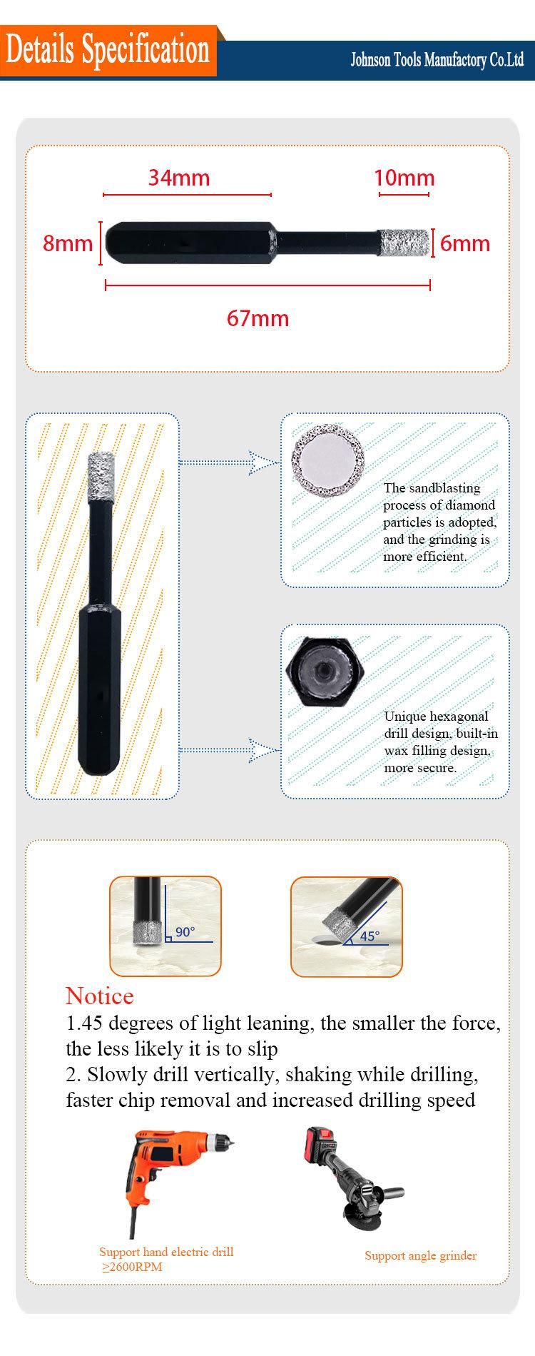 Od6mm Vacuum Brazed Diamond Core Bits for Porcelain Tile