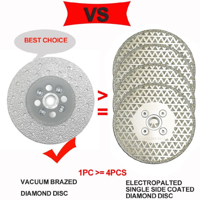 Diatool 4.5"/115mm Premium Quality Double Sided Vacuum Brazed Diamond Cutting & Grinding Disc with 5/8-11 Flange for Granite Marble Porcelain