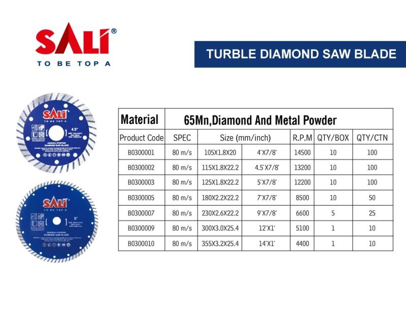 Sali 4.5inch 115*1.8*22.2mm High Quality Turble Diamond Saw Blade