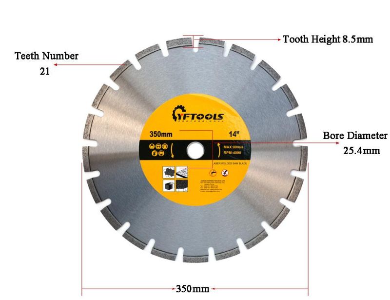 350mm Laser Welded Diamond Cutting Disc Saw Blade for Cutting Marble