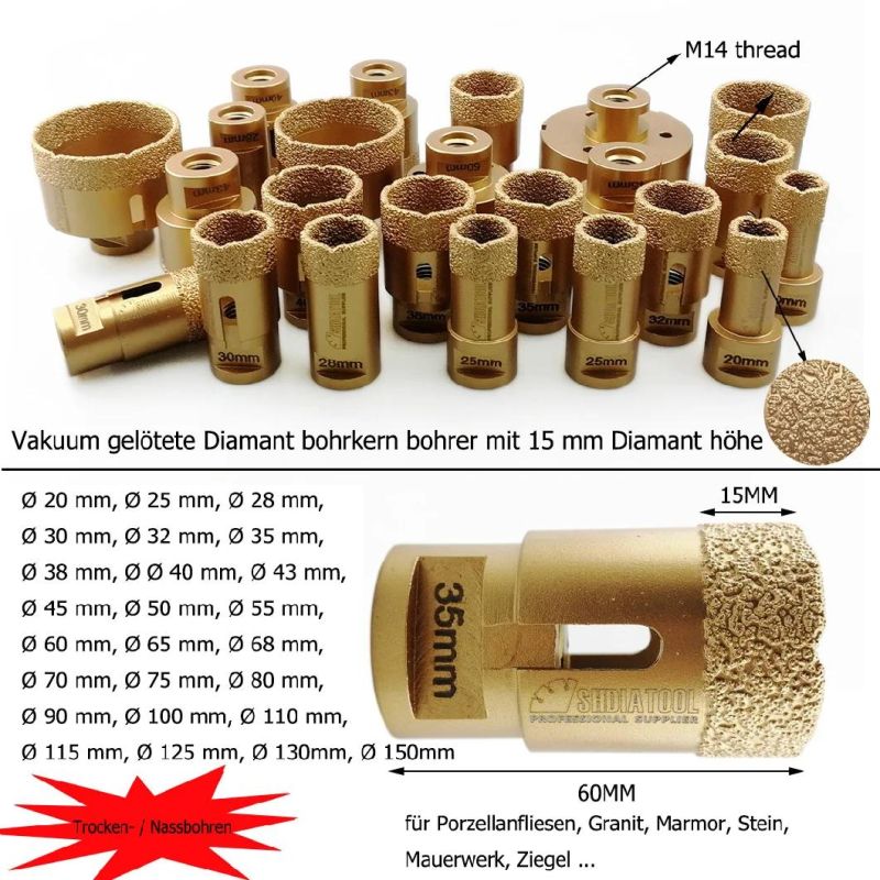 Shdiatool Vacuum Brazed Core Drilling Bit Hole Cutter for Marble Granite Other Material