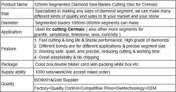 125mm Segmented Diamond Saw Blades Cutting Disc for Cremaic