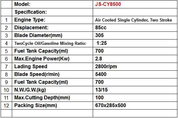 Js-Cy8500 High Power 85cc Gasoline Cut-off Saw for Concrete