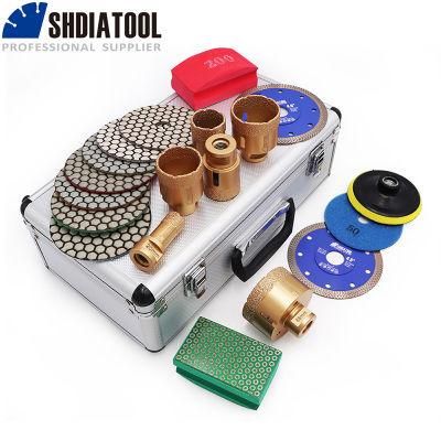 1set Golden M14 Vacuum Brazed Diamond Drill Core Bits with Box Dia 20+35+38+43+50+68mm Granite Marble Ceramic Hole Saw