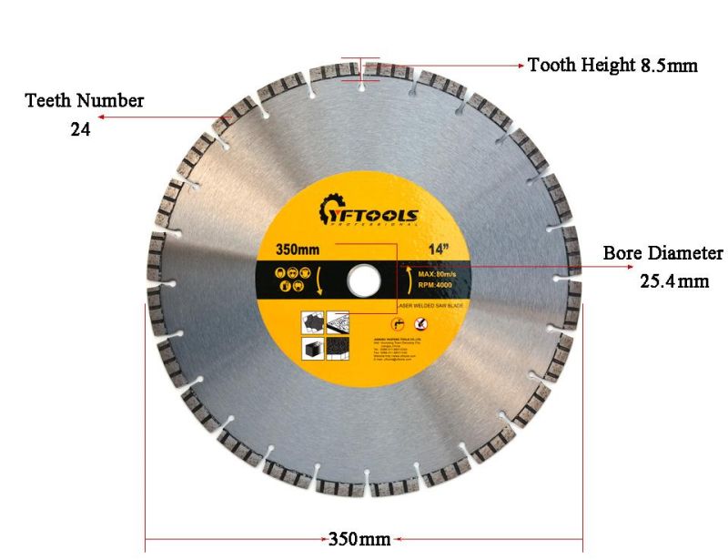 350mm Laser Welded Diamond Cutting Tool Granite Stone Saw Blade