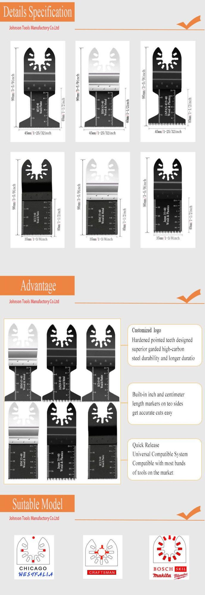 Professional Quick Release 20PCS Pack Oscillating Multitool Saw Blades Set for Cutting Wood, Plastic and Metal