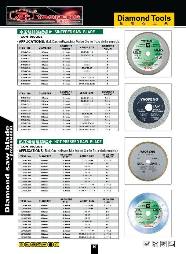 Hot Press Continuous Rim Diamond Saw Blade Circular Blade Saw Cutting Tools Power Tool Accessories Tile Saw Blade