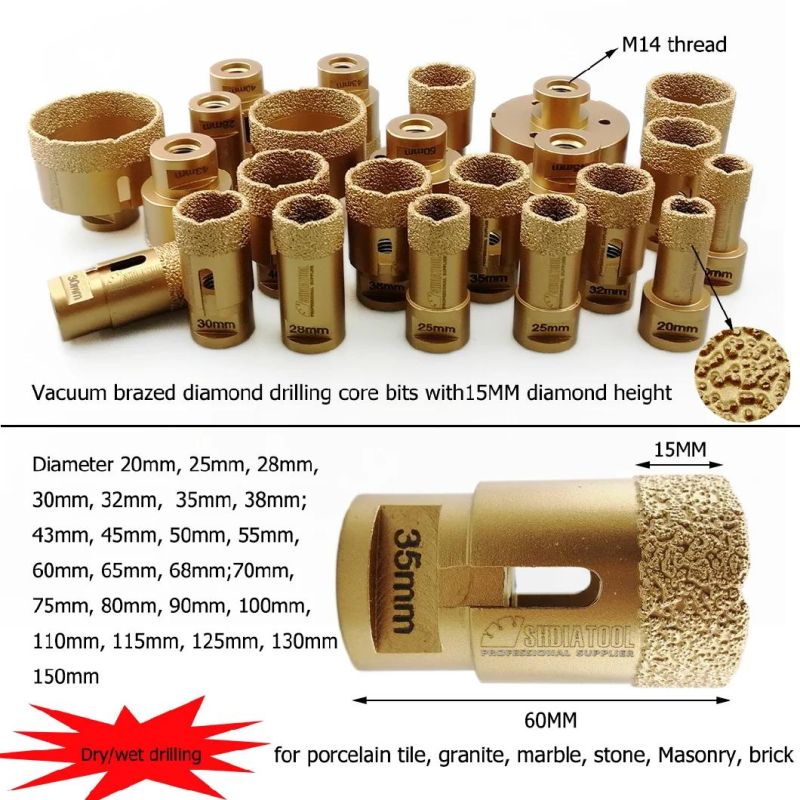 Shdiatool Dia 50mm Vacuum Brazed Diamond Drilling Bits With15mm Diamond Height for Granite Marble Ceramic