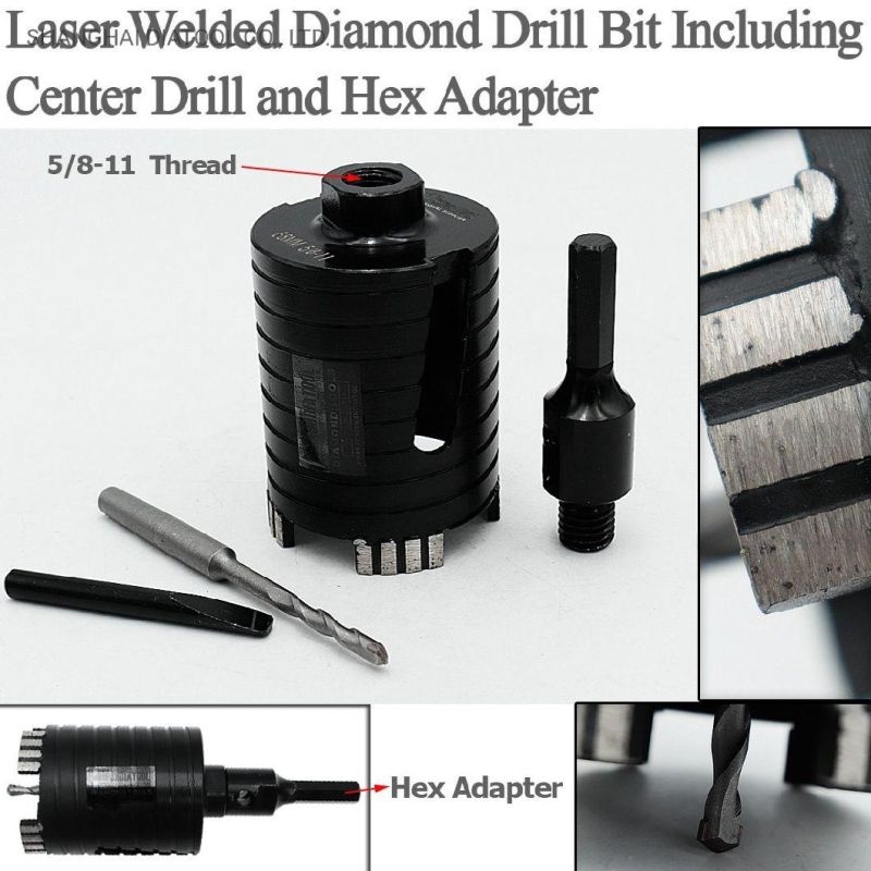 M16-68/82mm Laser Welded Diamond Core Drill Bit Including Center Drill and SDS-Plus or Hex Adapter