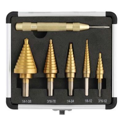 5PCS Step Drill Bits with Titanium Coated in Aluminium Case