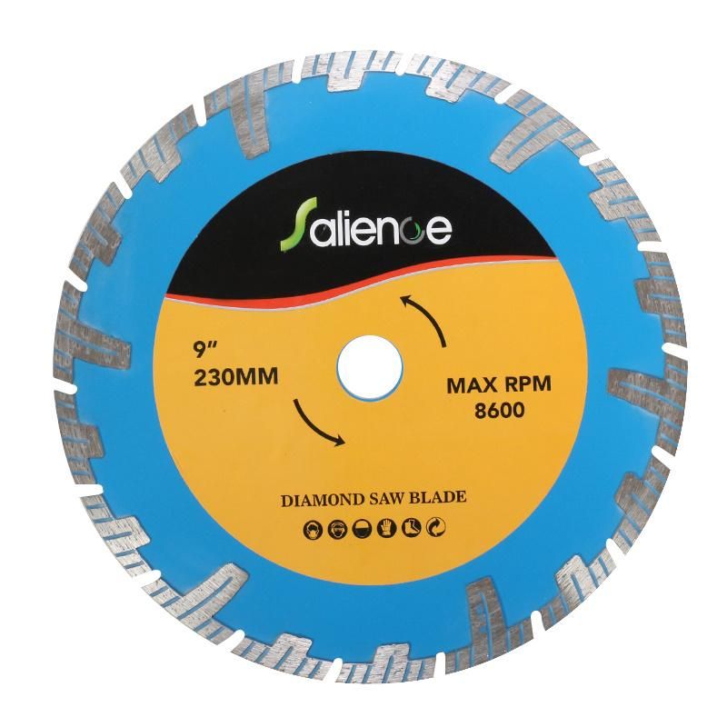 230mm 9 Inch Style Deep Teeth Diamond Circular Saw Blade with Productive Teeth for Dry and Wet Cutting Stone, Concrete, Granite