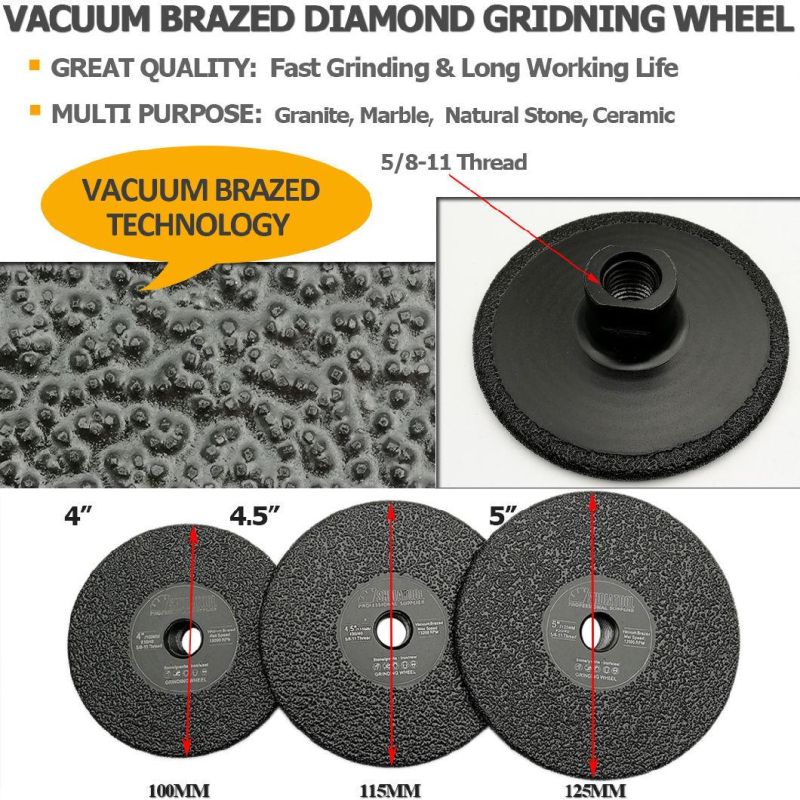 Shdiatool Vacuum Brazed Diamond Flat Grinding Wheel for Granite Marble Concrete Artifical Stone Masonry Ceramic