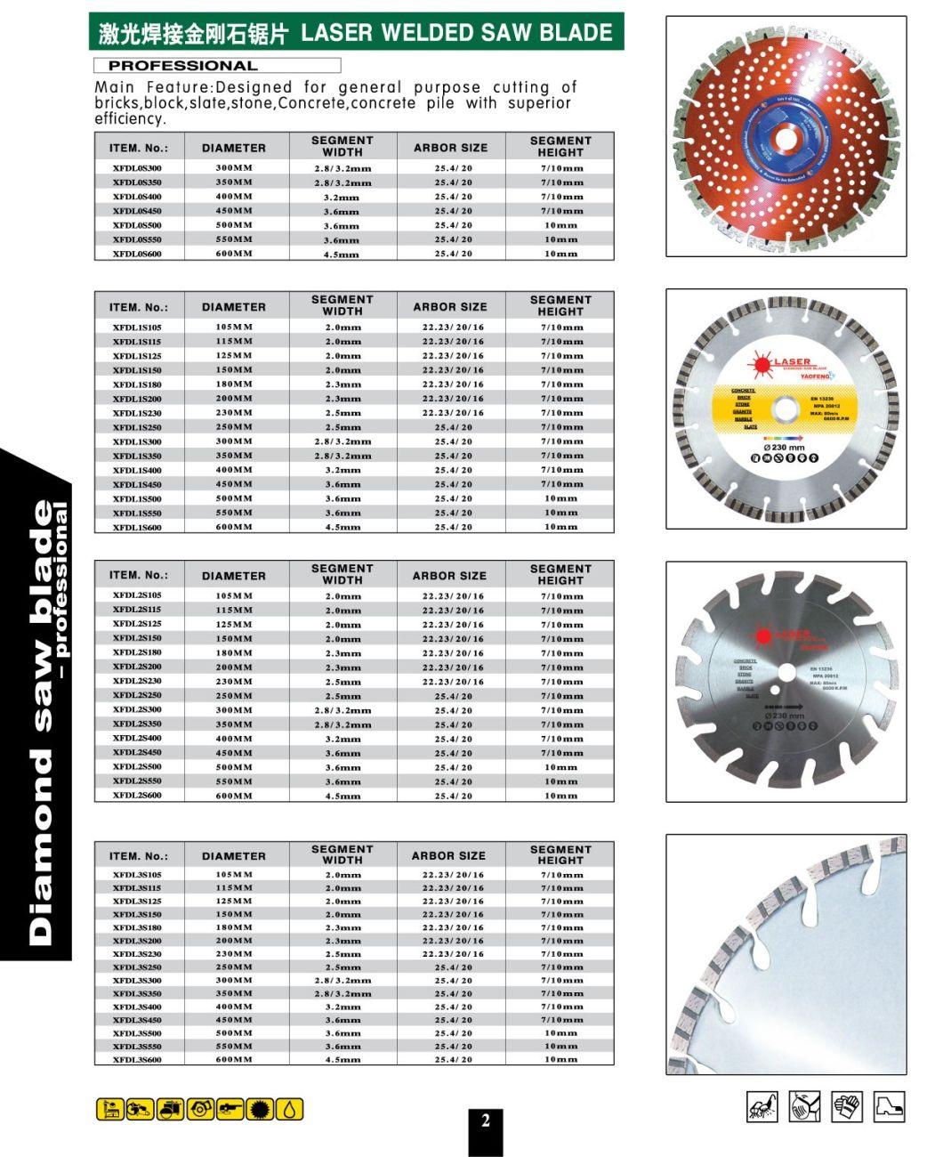 Laser Welded Diamond Saw Blades with Segmented Turbo Teeth