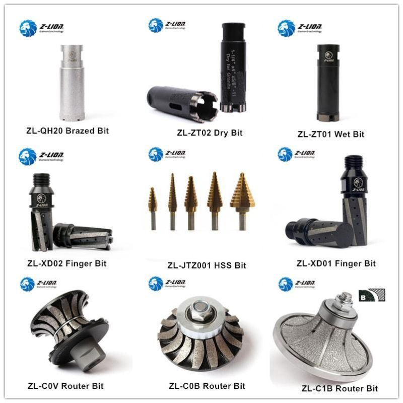 Z-Lion High Speed CNC HSS Used Well Hole Diamond Core Router Finger Drilling Bits for Stone Glass Asphalt Concrete Masonry Ceramic Steel Building Material Drill