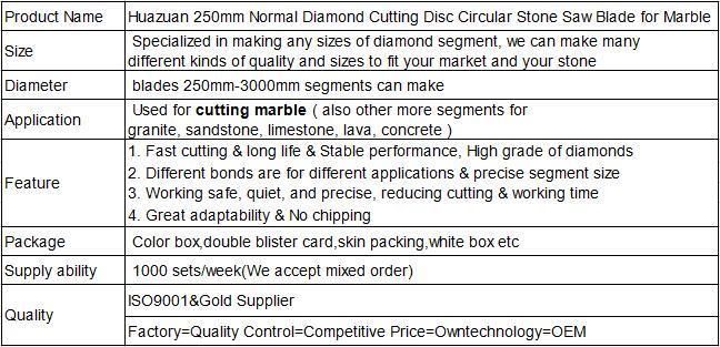 250mm Normal Diamond Cutting Disc Circular Saw Blade for Marble