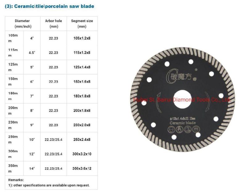 Hot Pressed Continous Rim Diamond Circular Saw Blade for Granite Tile Porcelain Cutting Power Tools