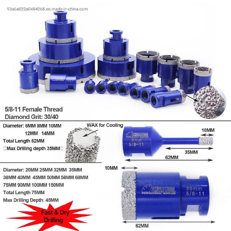 1set Boxed (6/8/25/35/50/115mm grinding discs/hex adapter/Seam cleaner) Diamond Drilling Bits 5/8 Thread