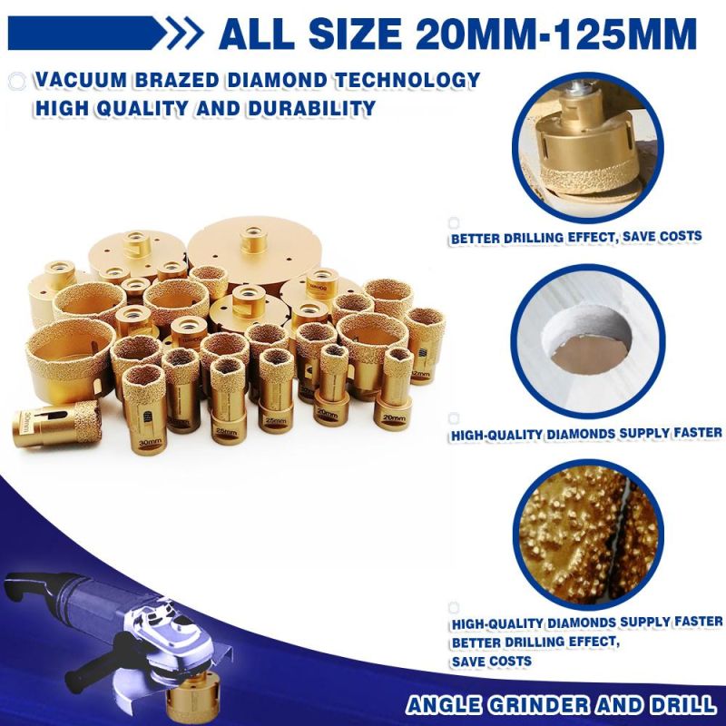 1set Golden M14 Vacuum Brazed Diamond Drill Core Bits with Box Dia 20+35+38+43+50+68mm Granite Marble Ceramic Hole Saw