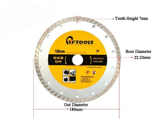 180mm Circular Turbo Diamond Saw Blade for Marble and Stone