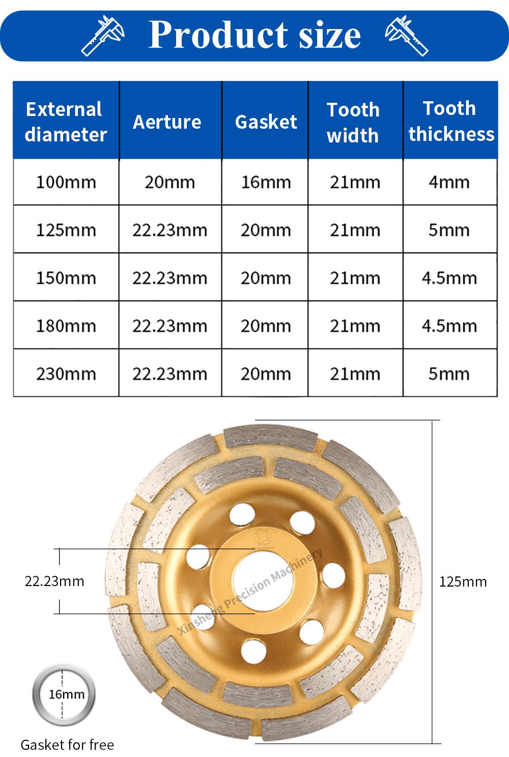 4.5 in 115mm Double Row Diamond Cup Grinding Wheel