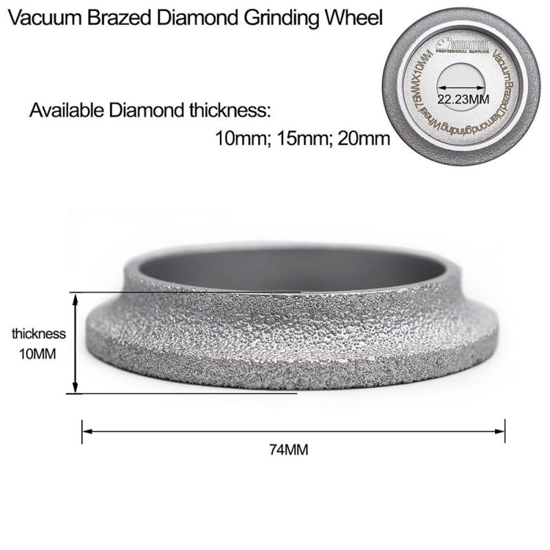 Shdiatool 75mm Vacuum Brazed Diamond Grinding Wheel for Demi-Bullnose Edge Profile Marble Granite Quartz Ceramics Artificial Stone and Glass