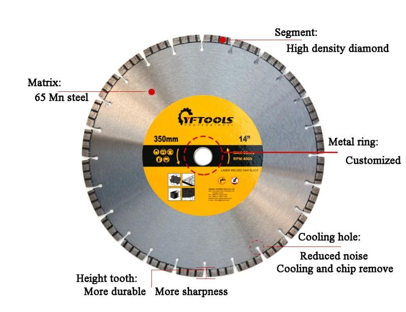 350mm Laser Welded Diamond Cutting Tool Granite Stone Saw Blade