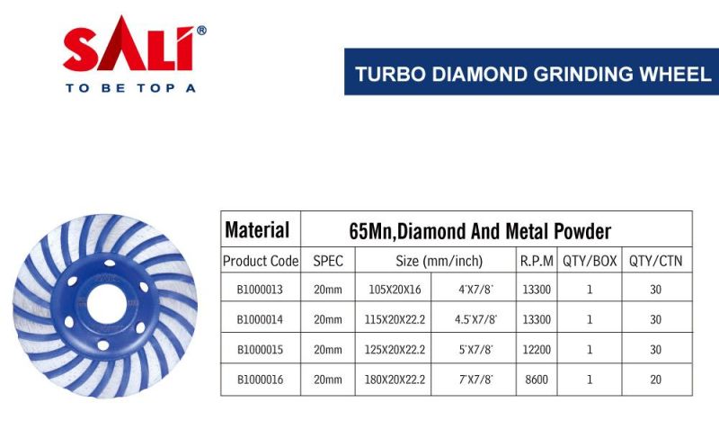 Sali Manufacture Sintered Diamond Turbo Cup Grinding Cup Wheel