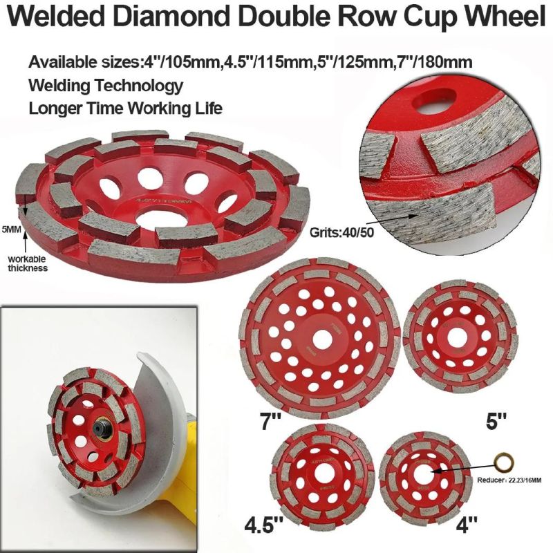 4"/4.5"/5"/7" Welded Diamond Double Row Cup Wheel for Concrete Abrasive Material