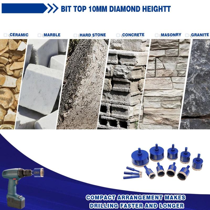 Shdiatool Diamond Core Drill Bit Brazed Brill Triangular Shank for Granite Marble Masonry Concrete