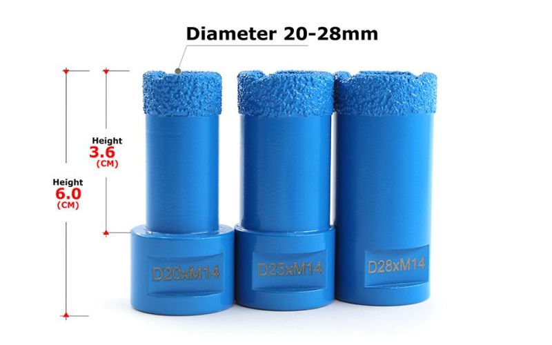 M14 Dry/Wet Vacuum Brazed Diamond Core Drill Bit for Stone/Granite/Marble/Ceramic/Angle Grinder