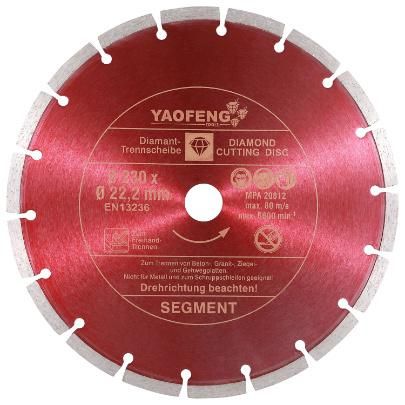 230mm 9in Cold-Pressed Segmented Diamond Saw Blades for Marble, Granite, Concrete, Stone Material Cutting